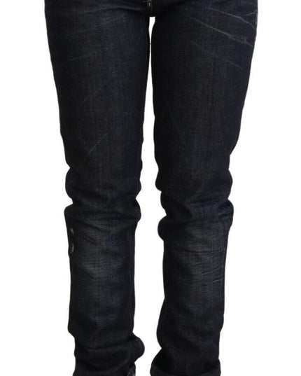 Acht Dark Blue Cotton Slim Fit Folded Hem Women Denim Trouser Jeans