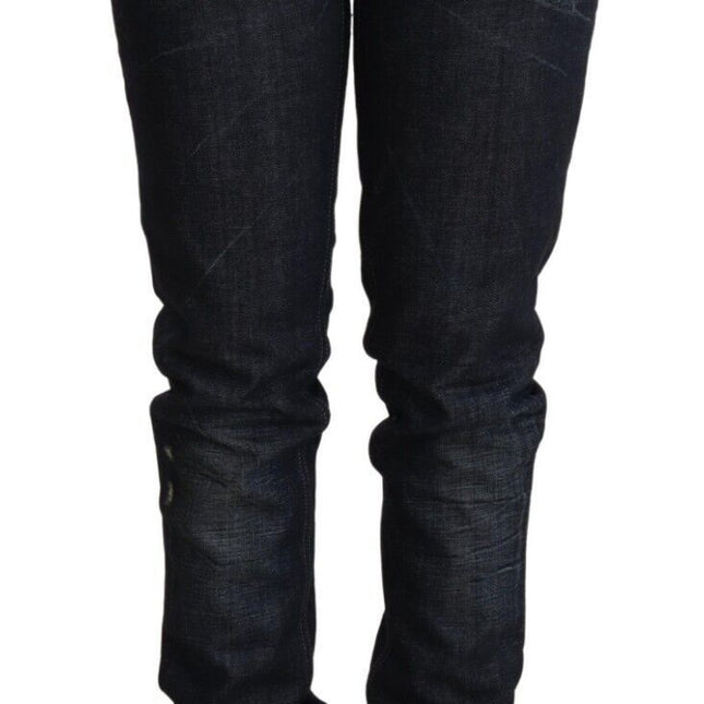 Acht Dark Blue Cotton Slim Fit Folded Hem Women Denim Trouser Jeans