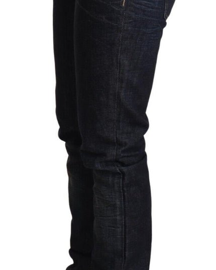 Acht Dark Blue Cotton Slim Fit Folded Hem Women Denim Trouser Jeans