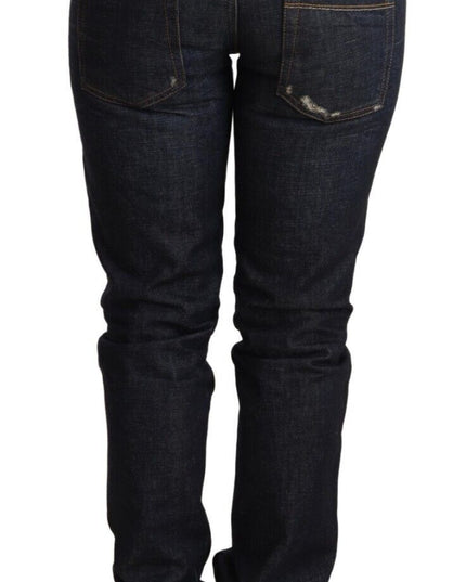 Acht Dark Blue Cotton Slim Fit Folded Hem Women Denim Trouser Jeans