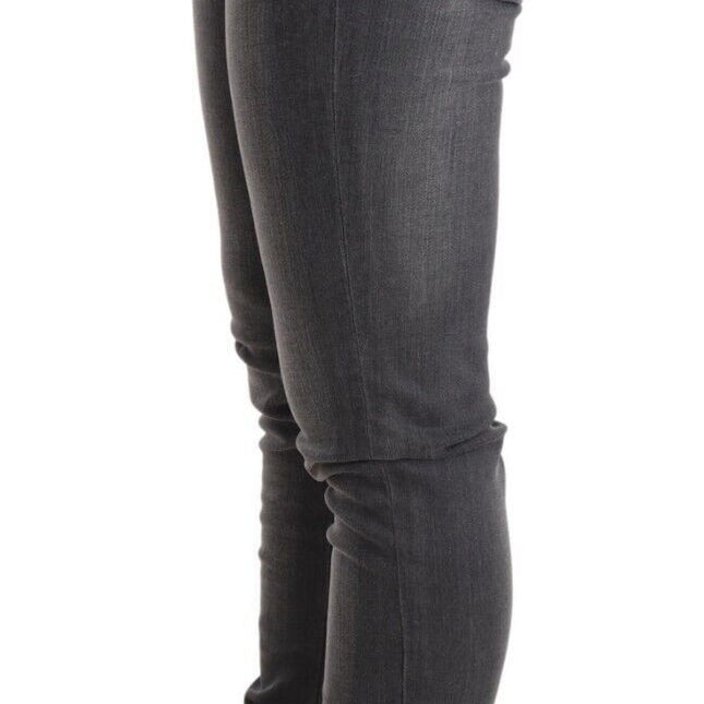Acht Gray Washed Cotton Slim Fit Low Waist Women Denim Trouser Jeans