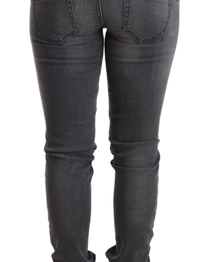 Acht Gray Washed Cotton Slim Fit Low Waist Women Denim Trouser Jeans