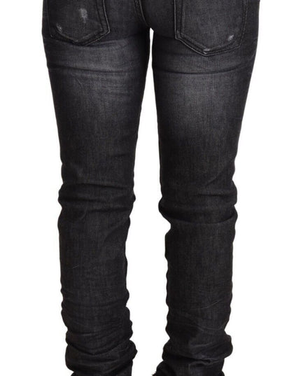 Acht Black Washed Cotton Low Waist Skinny Denim Trouser Jeans
