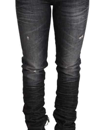 Acht Black Washed Cotton Low Waist Skinny Denim Trouser Jeans