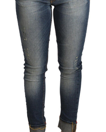 Acht Blue Washed Cotton Low Waist Skinny Denim Women Trouser Jeans