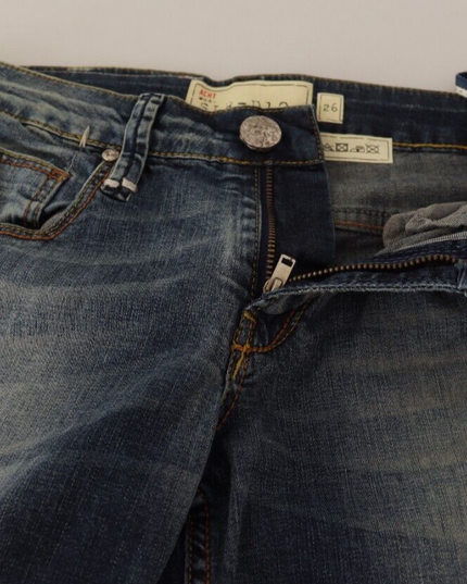 Acht Blue Washed Cotton Low Waist Skinny Denim Women Trouser Jeans