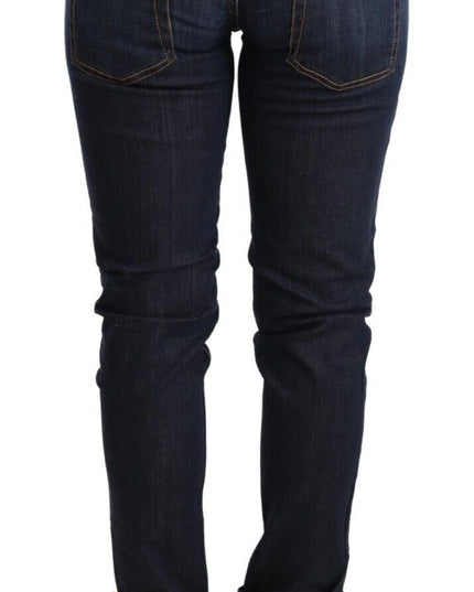 Acht Blue Washed Cotton Low Waist Skinny Denim Women Trouser Jeans