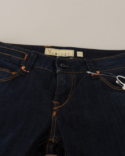 Acht Blue Washed Cotton Low Waist Skinny Denim Women Trouser Jeans