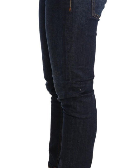 Acht Blue Washed Cotton Low Waist Skinny Denim Women Trouser Jeans