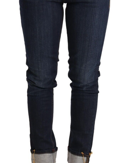 Acht Blue Washed Cotton Low Waist Skinny Denim Women Trouser Jeans