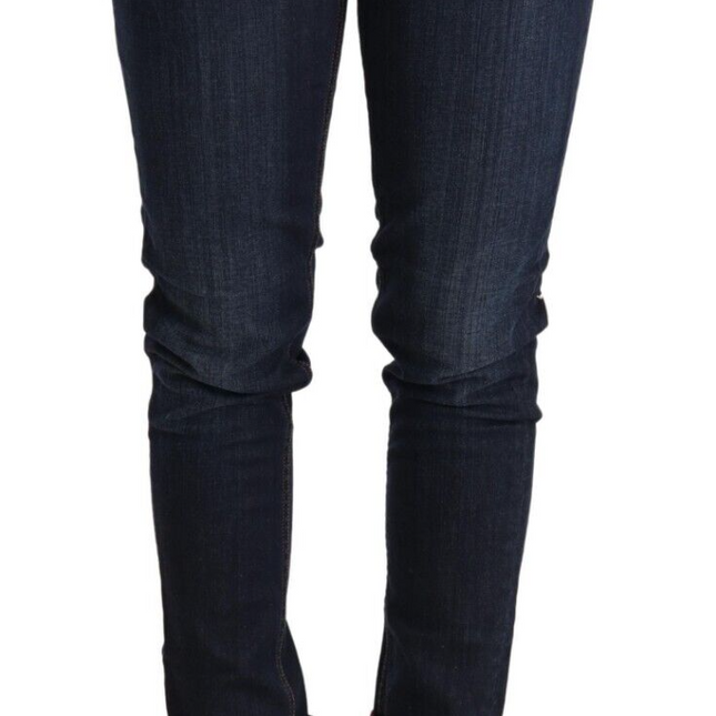 Acht Blue Washed Cotton Low Waist Skinny Denim Women Trouser Jeans