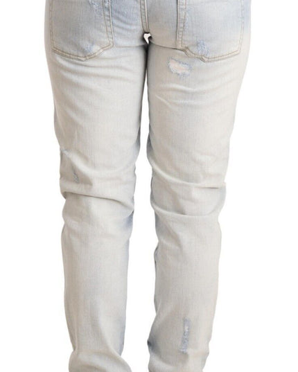 Acht Light Blue Distressed Cotton Folded Hem Denim Trouser Jeans