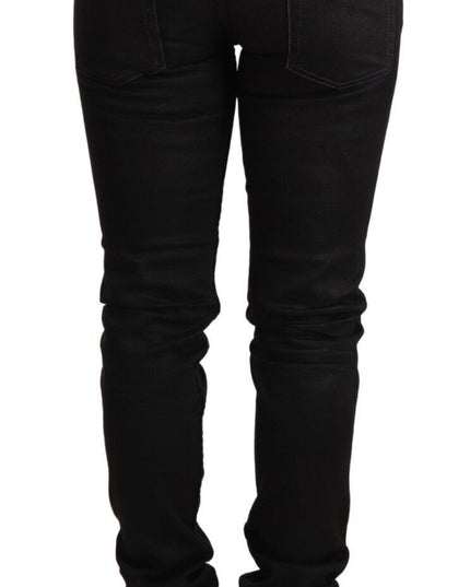 Acht Black Washed Cotton Slim Fit Denim Low Waist Trouser Jeans