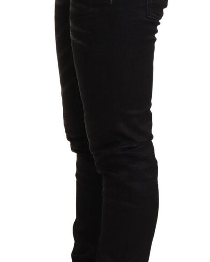 Acht Black Washed Cotton Slim Fit Denim Low Waist Trouser Jeans