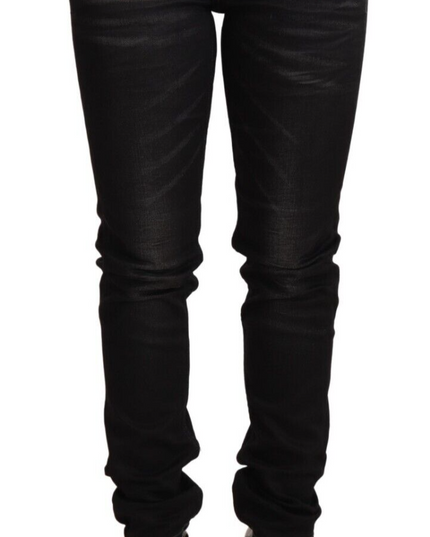 Acht Black Washed Cotton Slim Fit Denim Low Waist Trouser Jeans