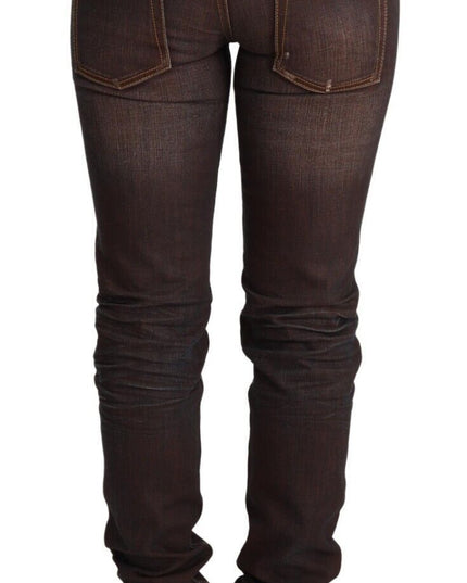 Acht Brown Washed Cotton Slim Fit Denim Low Waist Trouser Jeans