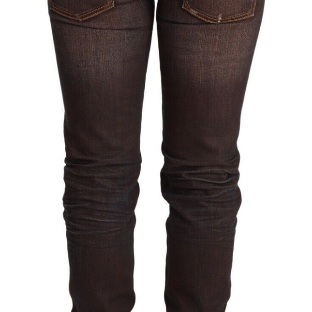 Acht Brown Washed Cotton Slim Fit Denim Low Waist Trouser Jeans
