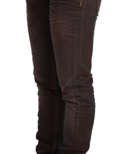 Acht Brown Washed Cotton Slim Fit Denim Low Waist Trouser Jeans