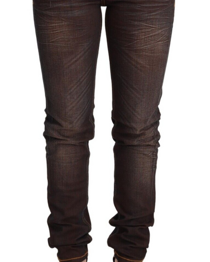 Acht Brown Washed Cotton Slim Fit Denim Low Waist Trouser Jeans