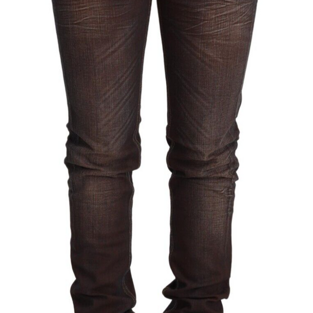 Acht Brown Washed Cotton Slim Fit Denim Low Waist Trouser Jeans