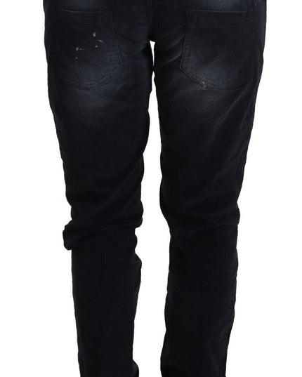 Acht Blue Washed Cotton Denim Low Waist Loose Fit Trousers Jeans