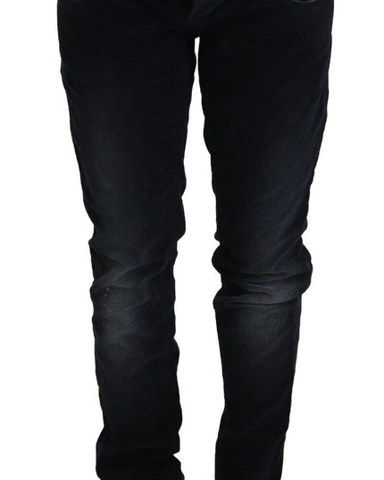 Acht Blue Washed Cotton Denim Low Waist Loose Fit Trousers Jeans