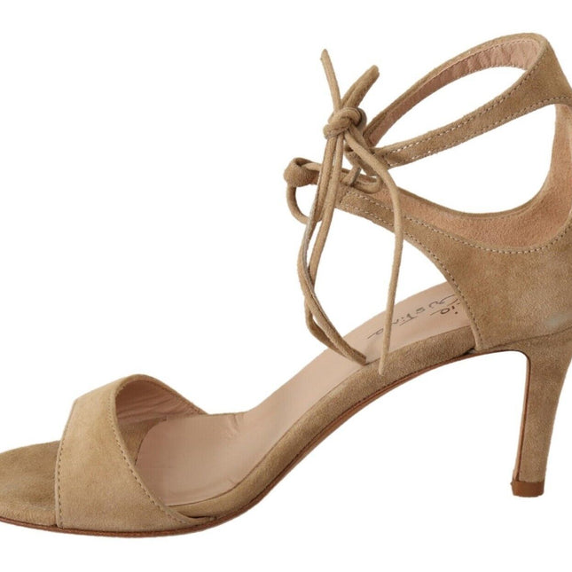 Maria Christina Beige Suede Leather Ankle Strap Pumps Shoes