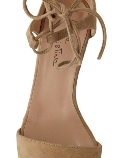 Maria Christina Beige Suede Leather Ankle Strap Pumps Shoes