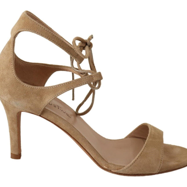 Maria Christina Beige Suede Leather Ankle Strap Pumps Shoes