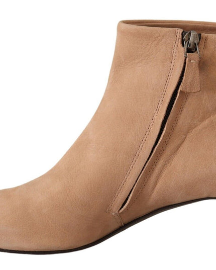 DEL CARLO Beige Suede Leather Mid Heels Pumps Boots Shoes