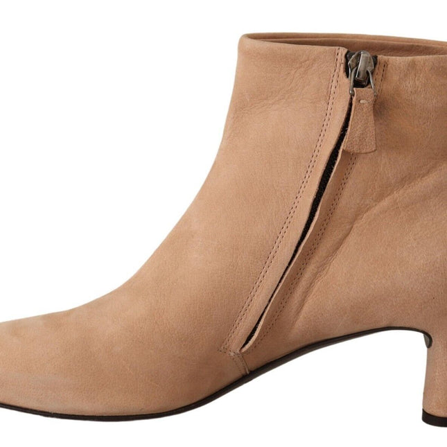 DEL CARLO Beige Suede Leather Mid Heels Pumps Boots Shoes