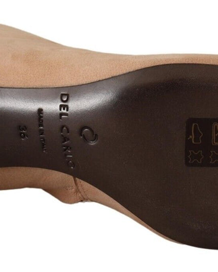 DEL CARLO Beige Suede Leather Mid Heels Pumps Boots Shoes