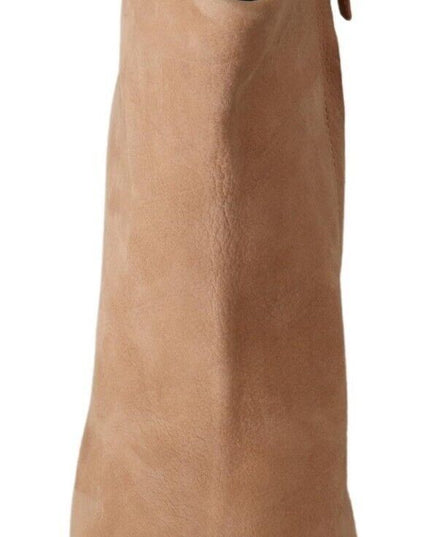 DEL CARLO Beige Suede Leather Mid Heels Pumps Boots Shoes