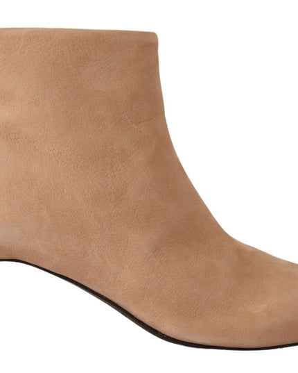 DEL CARLO Beige Suede Leather Mid Heels Pumps Boots Shoes