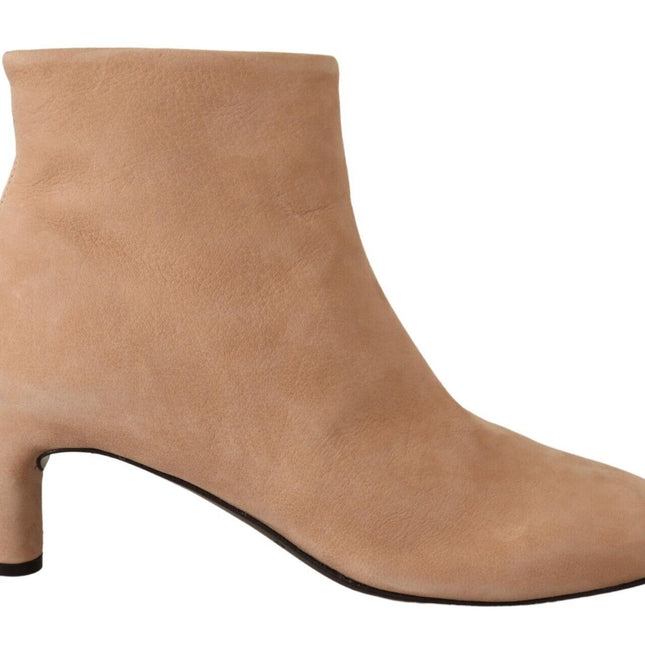DEL CARLO Beige Suede Leather Mid Heels Pumps Boots Shoes