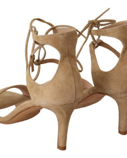 Maria Christina Beige Suede Leather Ankle Strap Pumps Shoes