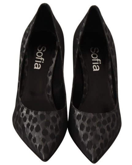 Sofia Black Leopard Leather Stiletto High Heels Pumps Shoes