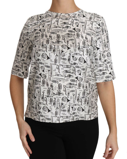 Dolce & Gabbana White Musical Instruments Print Blouse