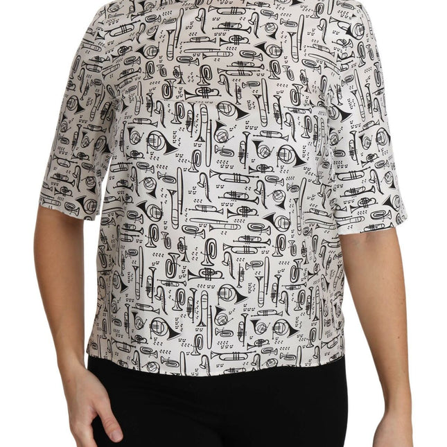 Dolce & Gabbana White Musical Instruments Print Blouse