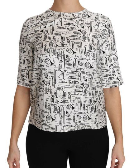 Dolce & Gabbana White Musical Instruments Print Blouse
