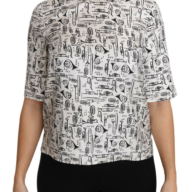 Dolce & Gabbana White Musical Instruments Print Blouse