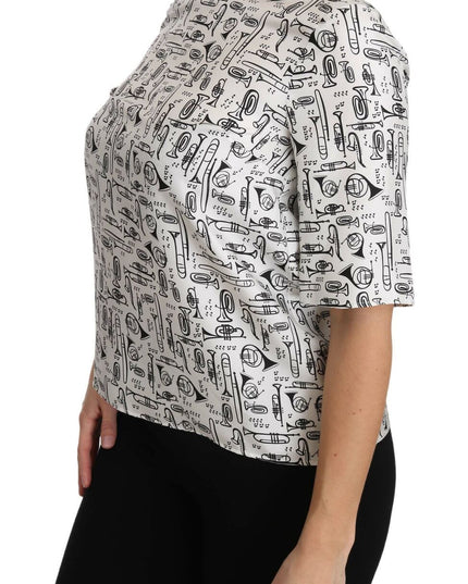 Dolce & Gabbana White Musical Instruments Print Blouse