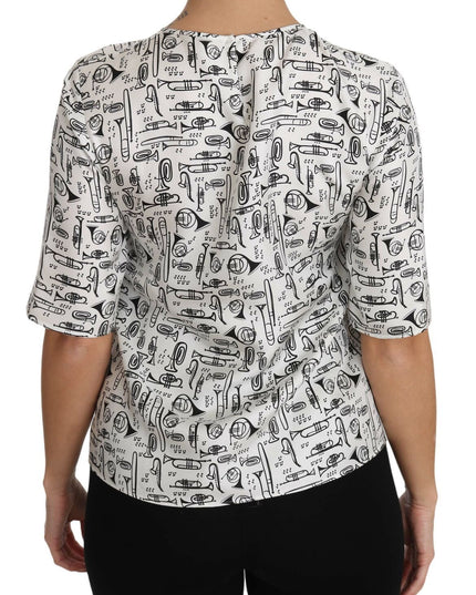 Dolce & Gabbana White Musical Instruments Print Blouse