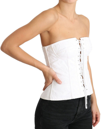Dolce & Gabbana White PALERMO Bustier Cotton Top Corset