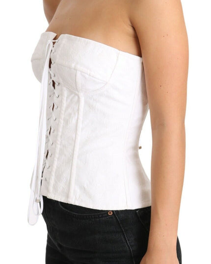 Dolce & Gabbana White PALERMO Bustier Cotton Top Corset