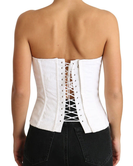 Dolce & Gabbana White PALERMO Bustier Cotton Top Corset