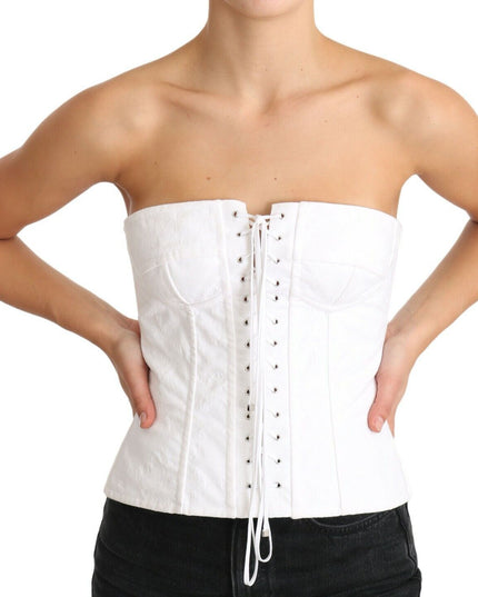 Dolce & Gabbana White PALERMO Bustier Cotton Top Corset