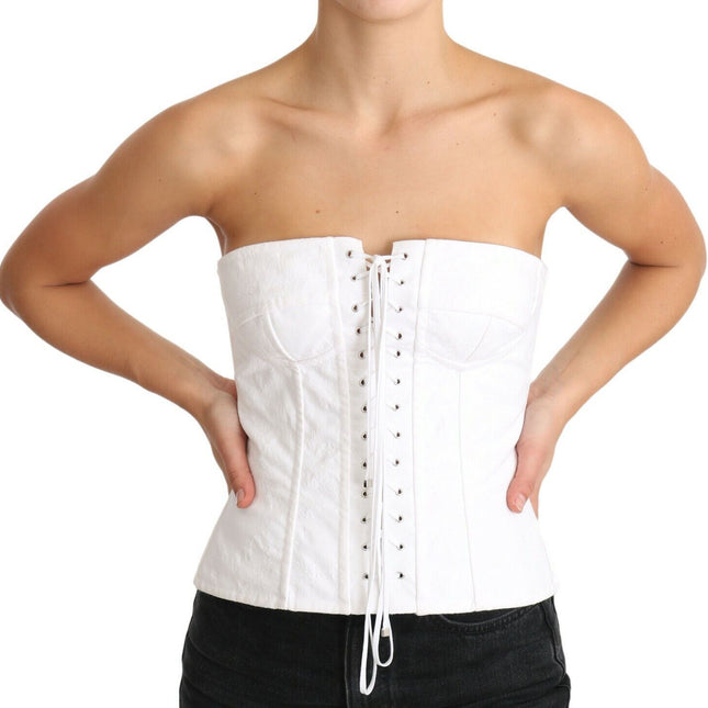 Dolce & Gabbana White PALERMO Bustier Cotton Top Corset