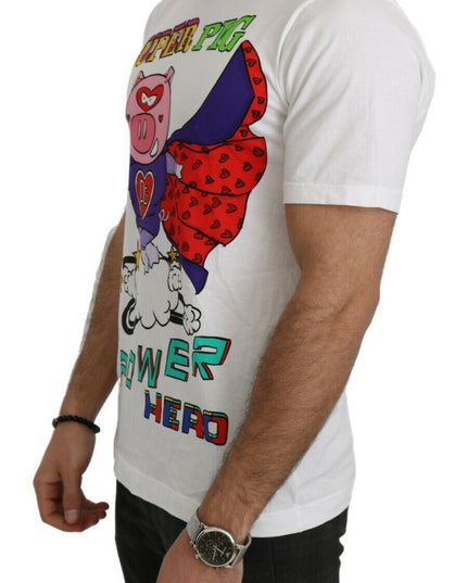 Dolce & Gabbana White Cotton Top Super Power Pig T-shirt