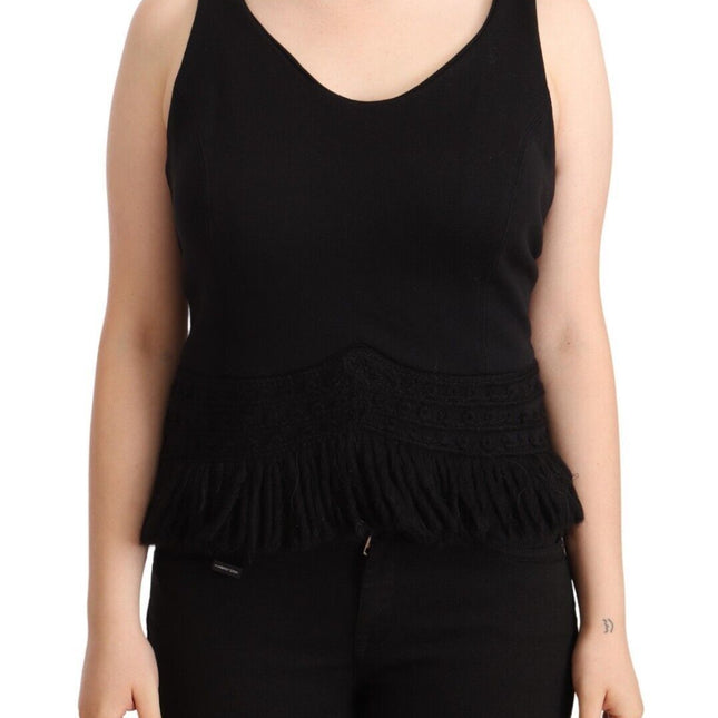 Ermanno Scervino Black Cotton Sleevelesss Tank Casual Top